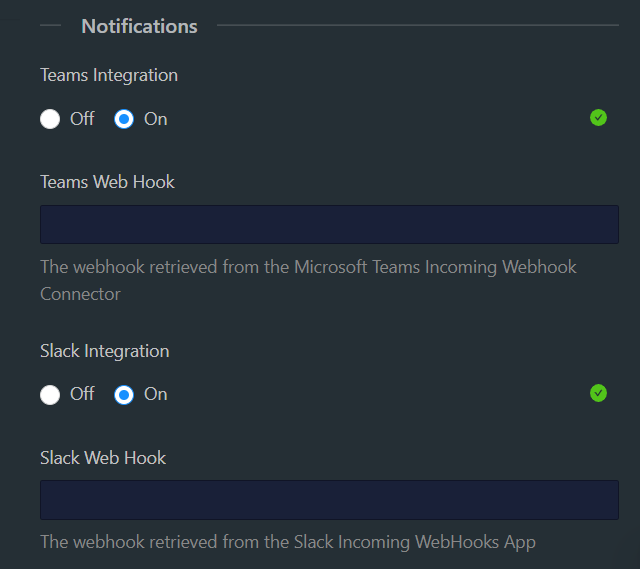 Toggle notifications for Teams and Slack in the GUI